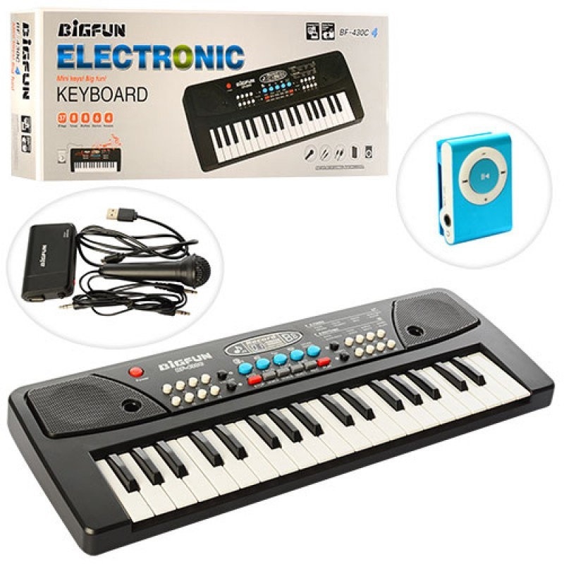 Синтезатор 37 клавиш, микрофон, 8 тонов, USB, запись, МР3 плеер в коробке 43×17×6см