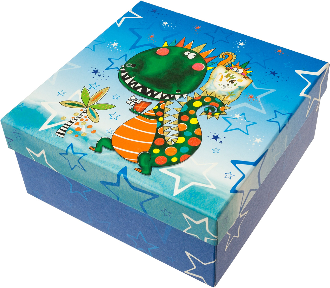 Коробка подарункова квадратна «Динозаврик» 20×20×9см