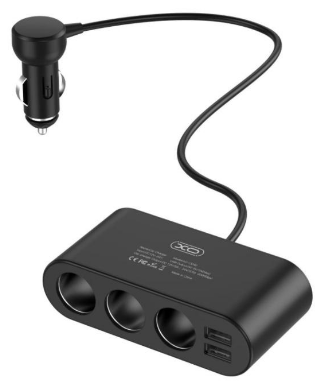 Зарядний пристрій авто. XO 2USB 6A 3 порти прикурювача, швидка зарядка black