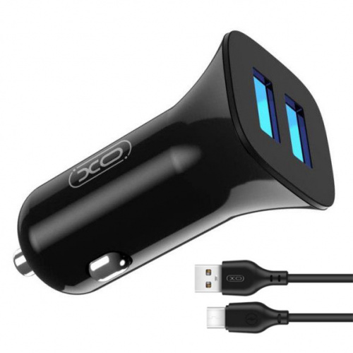 Зарядний пристрій авто. XO 2USB+Type-C 2.4A black