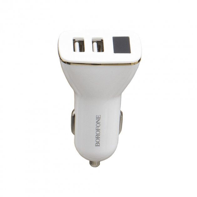 Зарядний пристрій авто Borofone 2USB 2.1A, led дисплей white