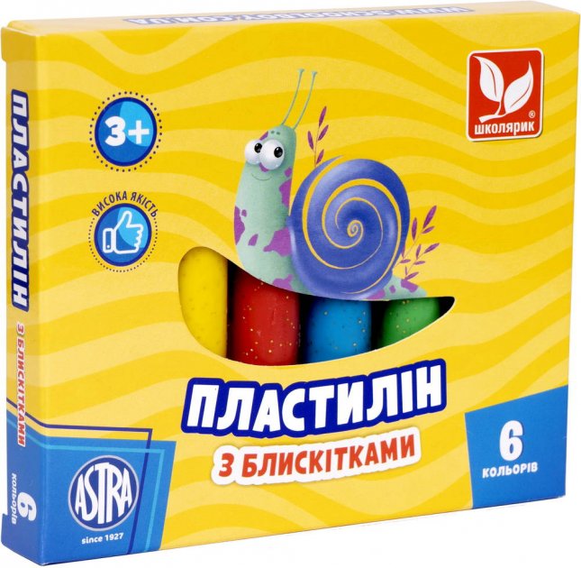 Пластилін восковий 6 кольорів 78 гр з блискітками