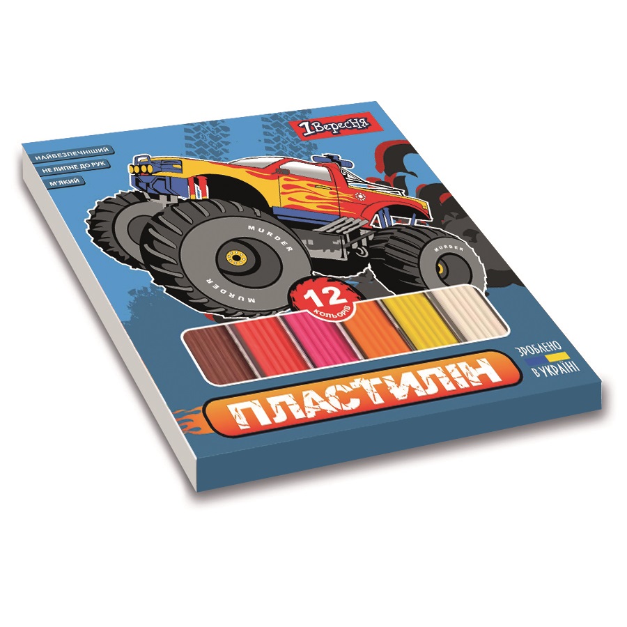 Пластилін 12 кольорів 240гр 1 Вересня Monster Truck 540590