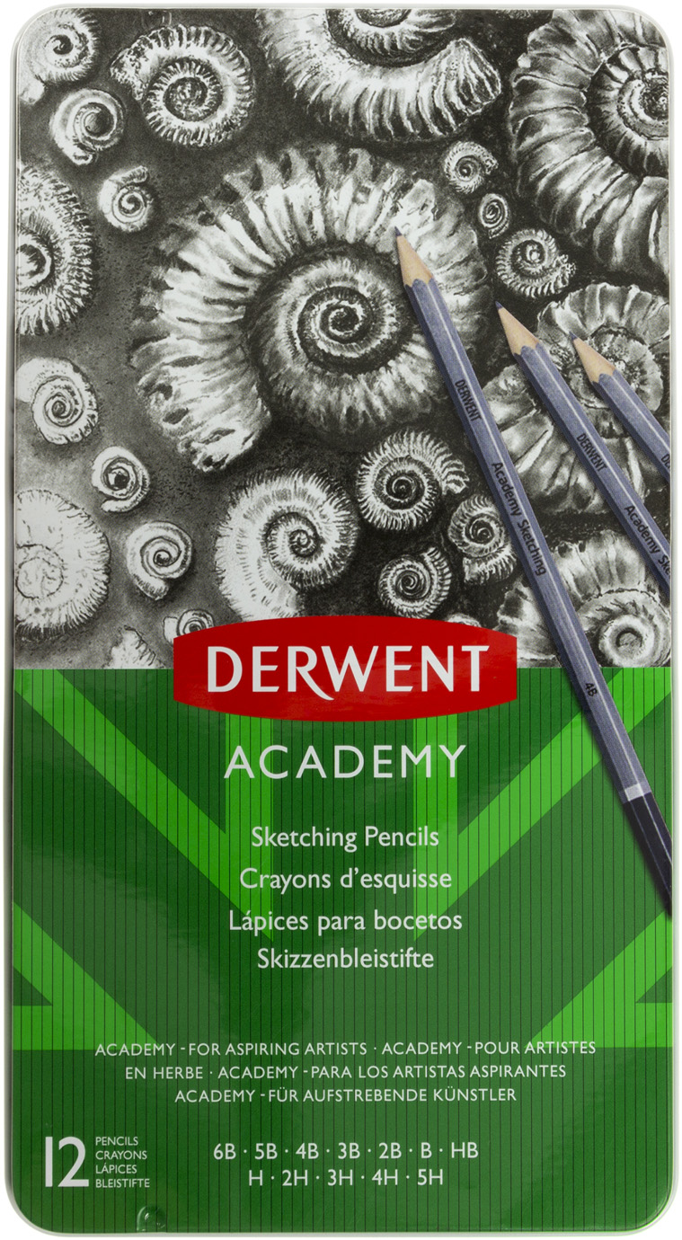 Набор карандашей графитных Academy Derwent 6B-5H (12 шт) в металлической коробке / 9957