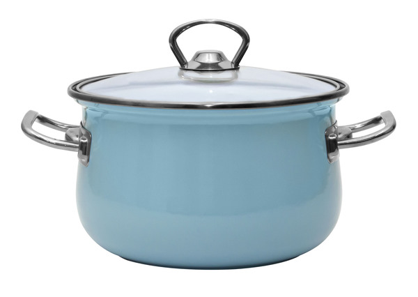 Каструля емальована SCE-P652 20 см 3,7 л з скляною кришкою Turquoisw Blue