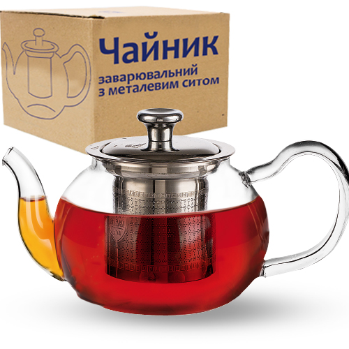 Заварник для чаю скло 580 мл з металевим ситом