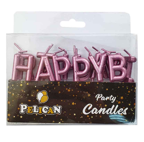 Набор свечей в торт Happy Birthday розовое золото 868503