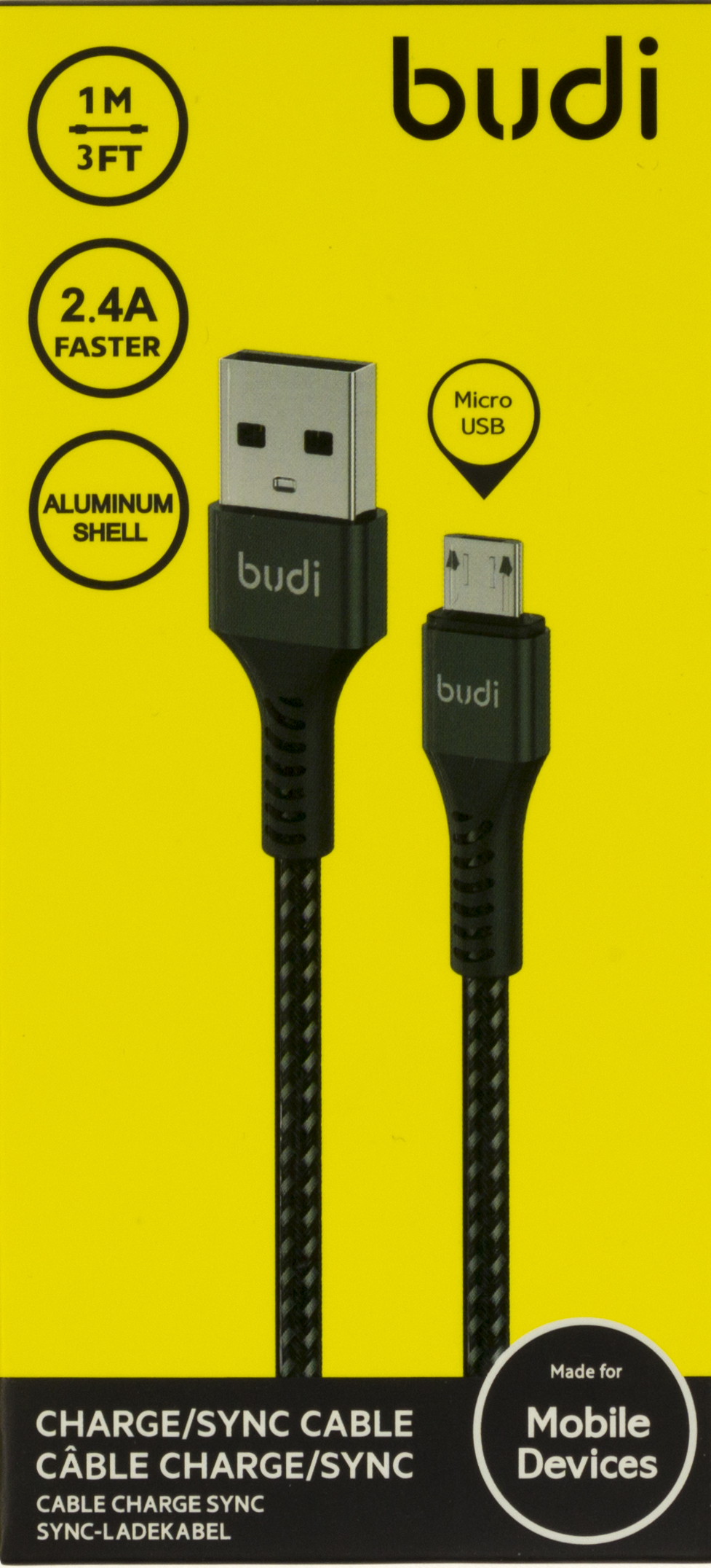 Кабель USB > microUSB Budi 2.4 A 1 м Black