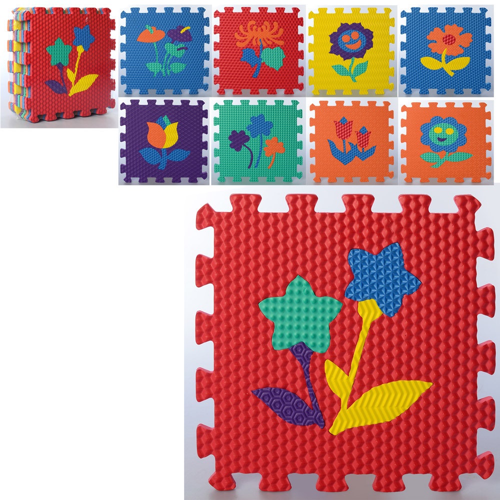Килимок-мозаїка, 9 деталей квіти, , в кульку 32×32×8,5 см