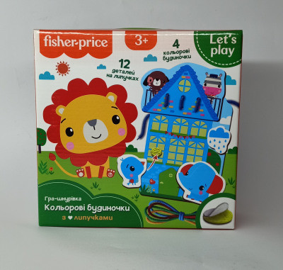 Гра-шнуровка Fisher Price. Цветные домики на украинском