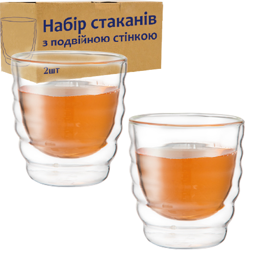 Набір склянок скло 2 шт 200 мл з подвійною стійкою