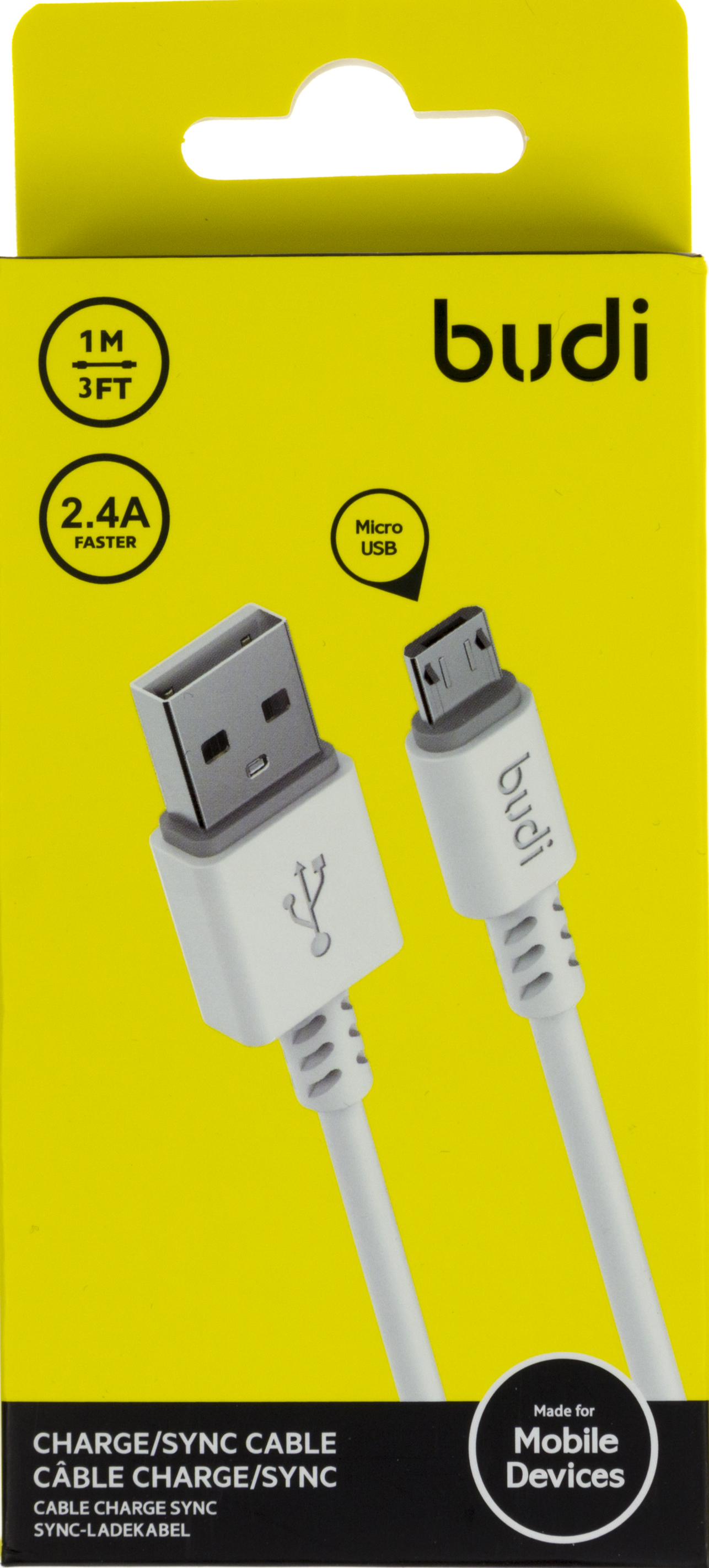 Кабель USB > micro USB Budi 2.4A 1 м white