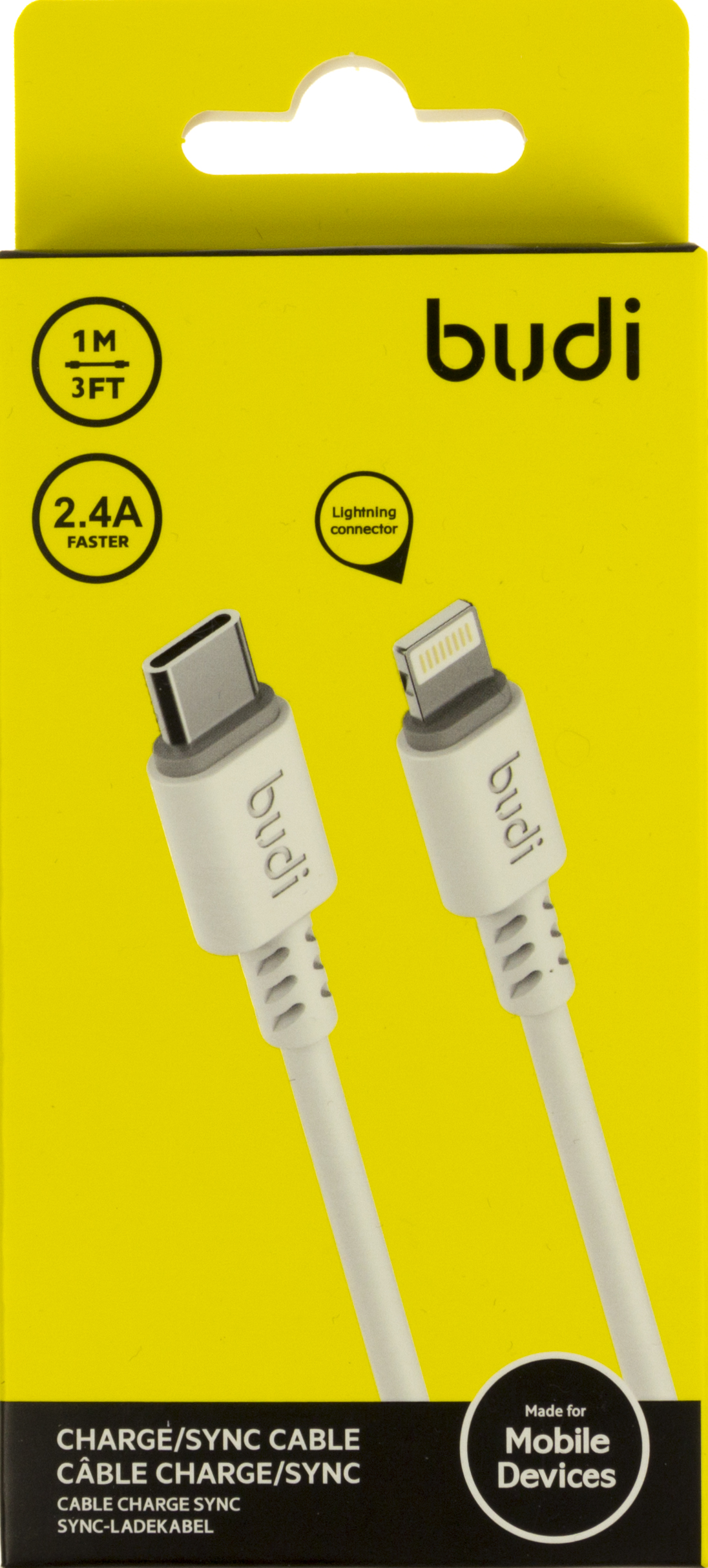 Кабель Type-C > lightning Budi 2.4A 1 м white