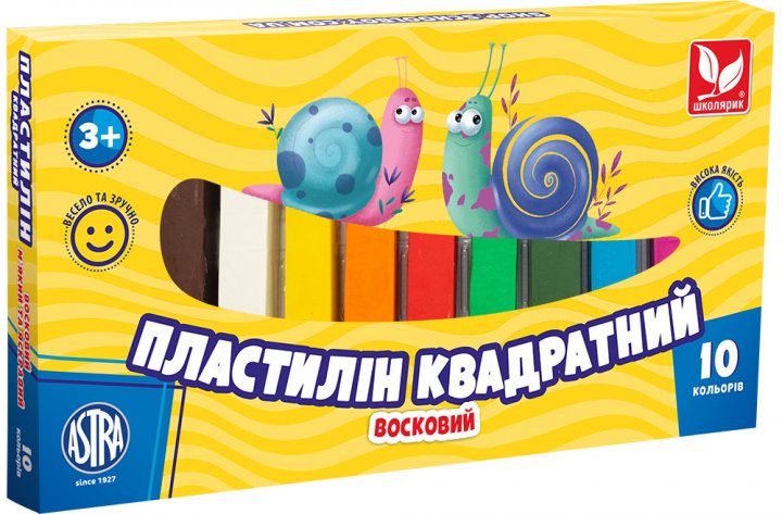 Пластилін восковий 10 кольорів 190 гр квадратний