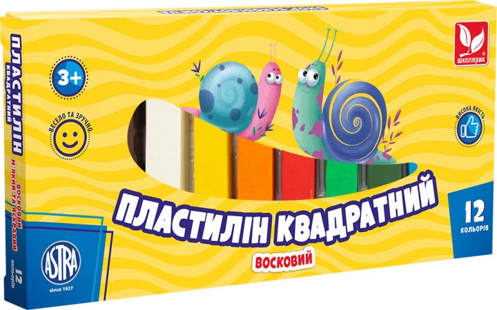 Пластилін восковий 12 кольорів 210 гр квадратний
