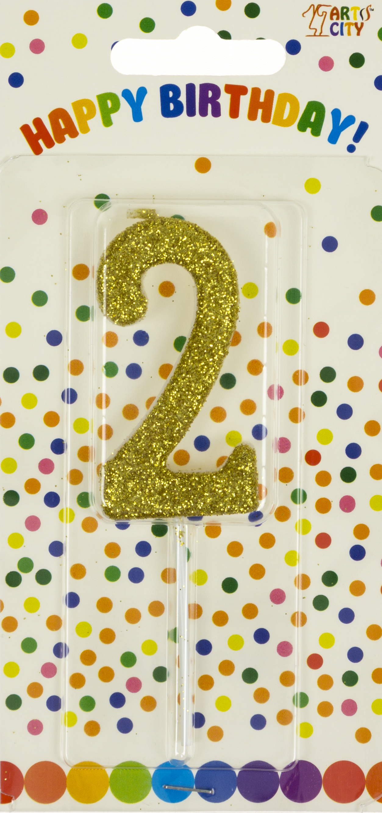 Свічка в торт Цифра-2 золото на паличці