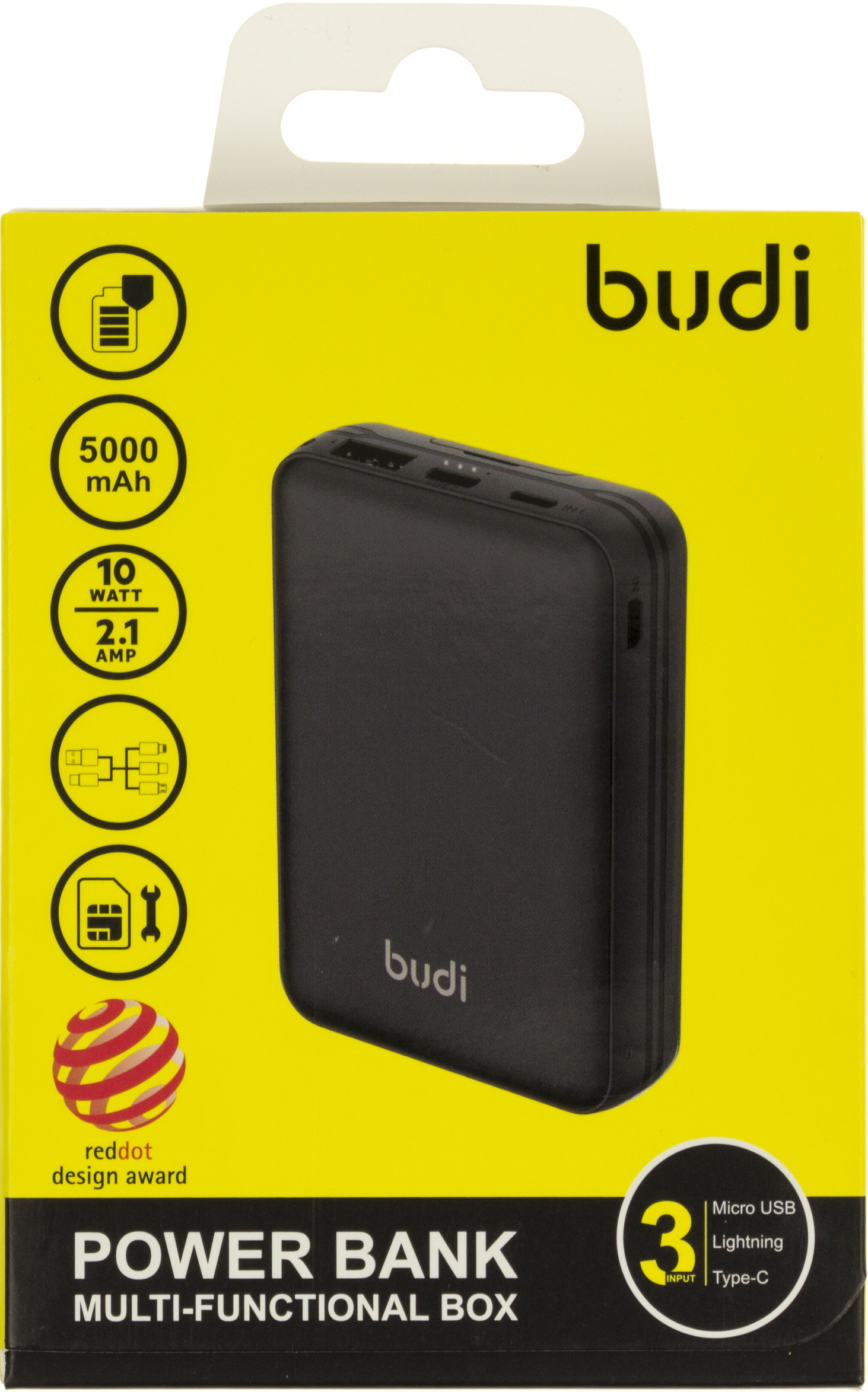 УМБ Budi Power Bank Multi Functional Box 5000mAh 10W 2.1A black с беспроводной зарядкой