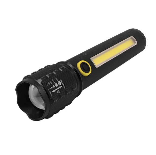 Ліхтар на акумуляторі металевий zoom, 18650, microUSB 3 режими +COB