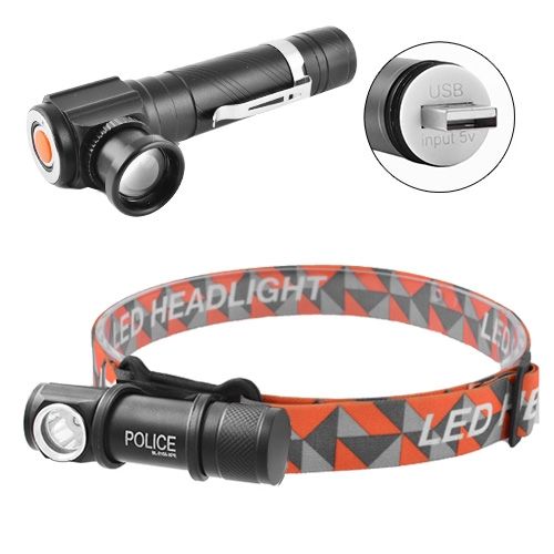 Фонарь налобный на аккумуляторе металлический ЗУ USB zoom магнит