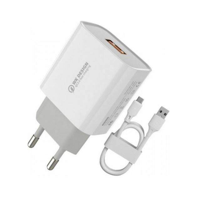 Зарядний пристрій WK Design швидка зарядка 3.0 (adapter і cabel) 1USB 2.0A Type-C white