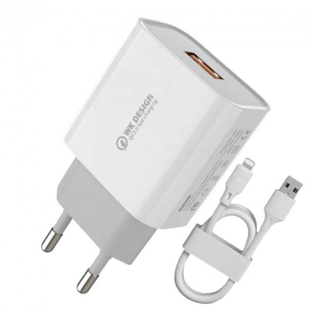 Зарядний пристрій WK Design швидка зарядка 3.0 (adapter і cabel) 1USB 2.0A Lightning white