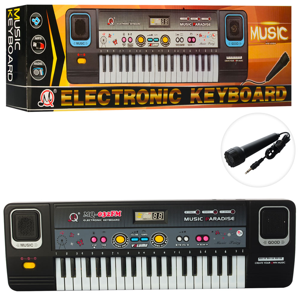 Синтезатор 37 клавиш, FM, микрофон, на батарейке, в коробке 47,5×14,5×5,5 см