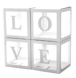 Набір коробок для повітряних куль білі Love (4шт) 30×30×30см