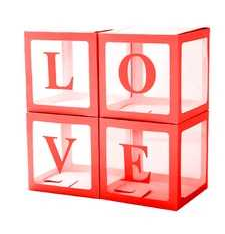 Набір коробок для повітряних куль червоні Love (4шт) 30×30×30см