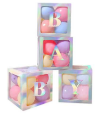 Набір фольгованих коробок для шарів, baby срібний (4шт) 30×30×30см