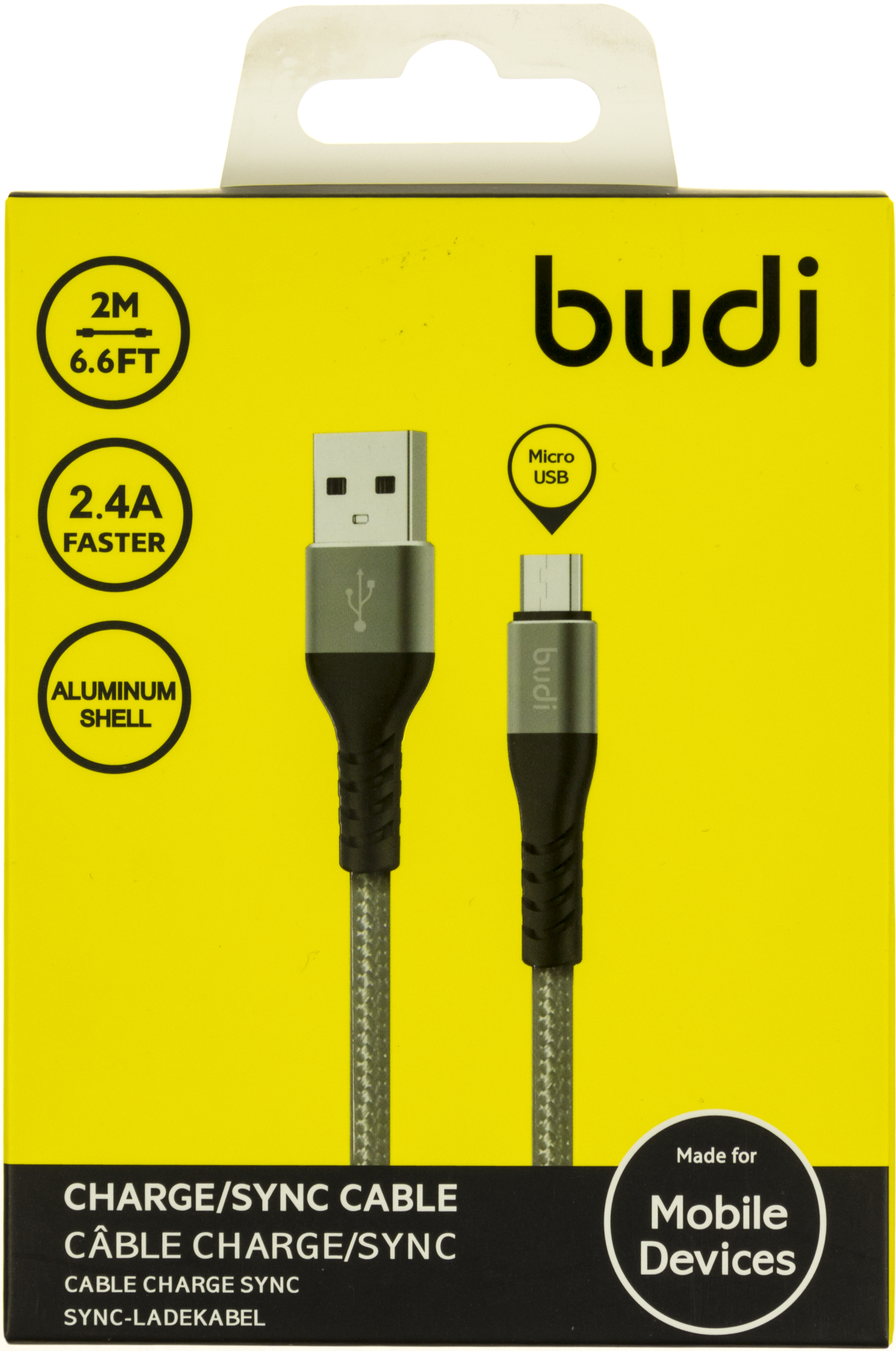 Кабель USB > microUSB Budi 2.4A 2м grey