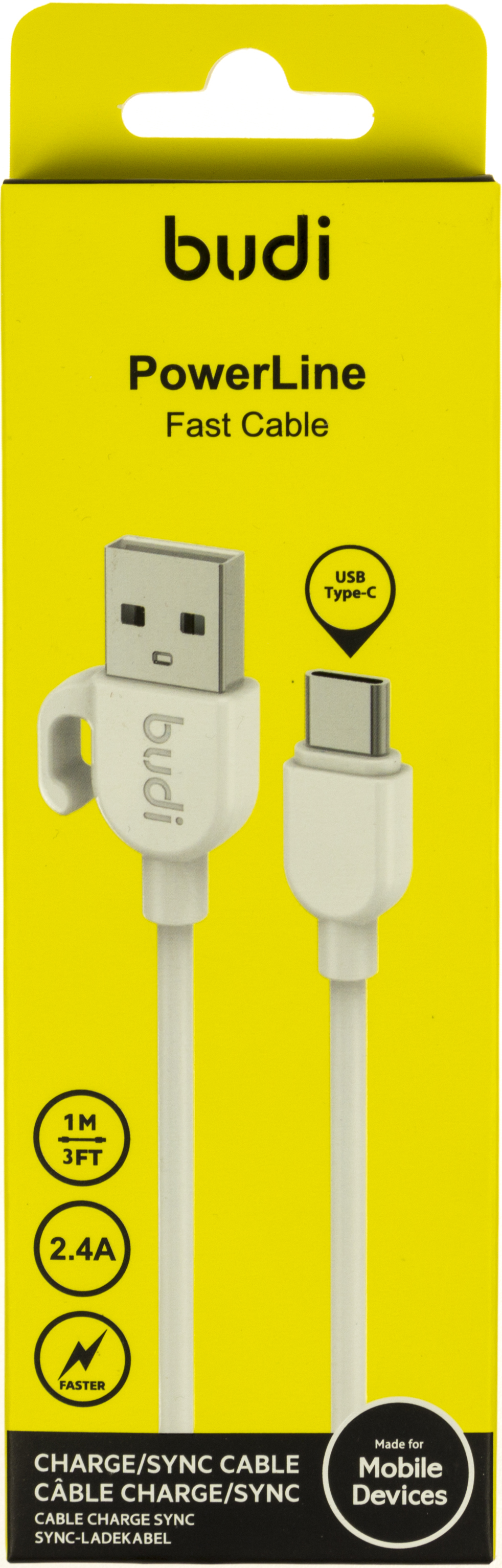 Кабель USB > Type-C Budi 3A 1м white