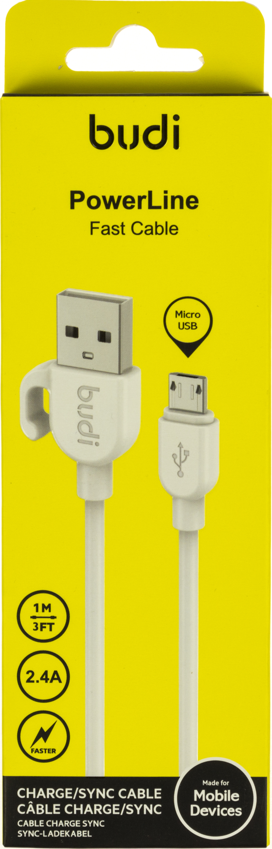 Кабель USB > microUSB Budi 2.4A 1м white