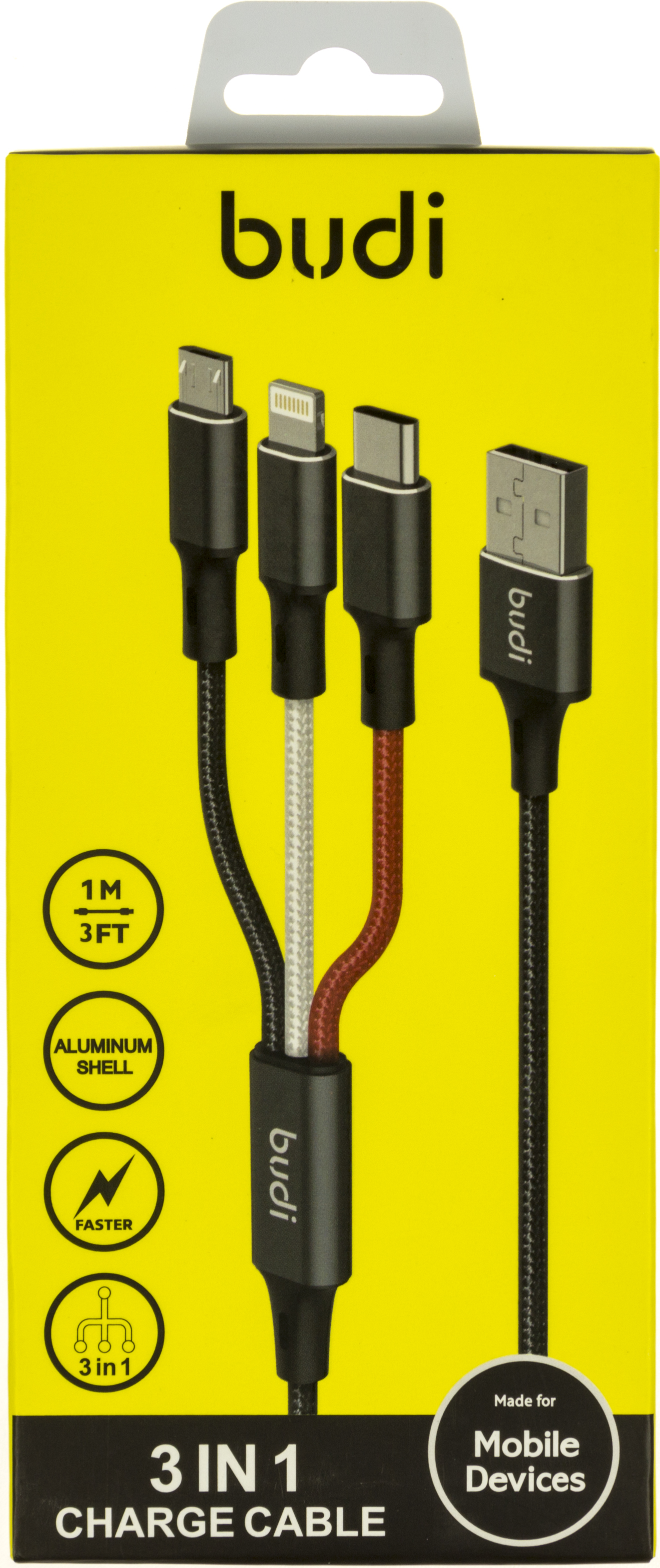 Кабель USB > lightning + Type-C + microUSB Budi 3в1 1m color