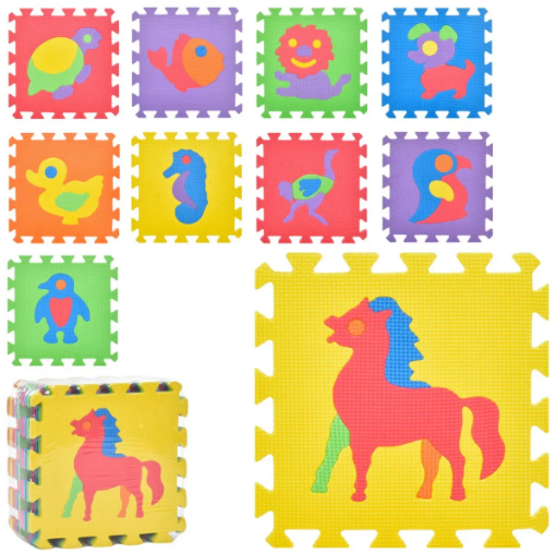 Килимок-мозаїка 30×30см, тварини, 10дет., в кульку, 30×30×8см