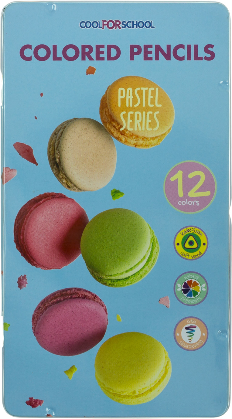 Олівці кольорові 12 кольорів Premium Pastel тригранні, в метал. кор-ці