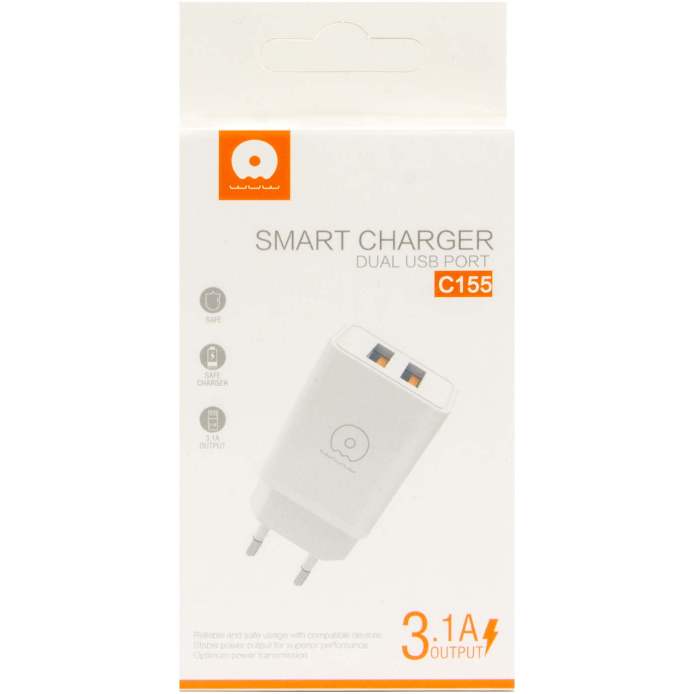 Зарядний пристрій WUW швидка зарядка 2USB 3.1A white