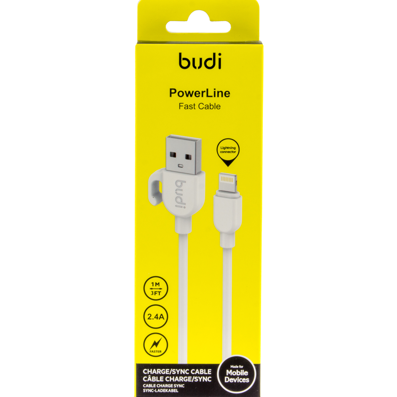 Кабель USB > lightning Budi 2.4A/3A 1м white