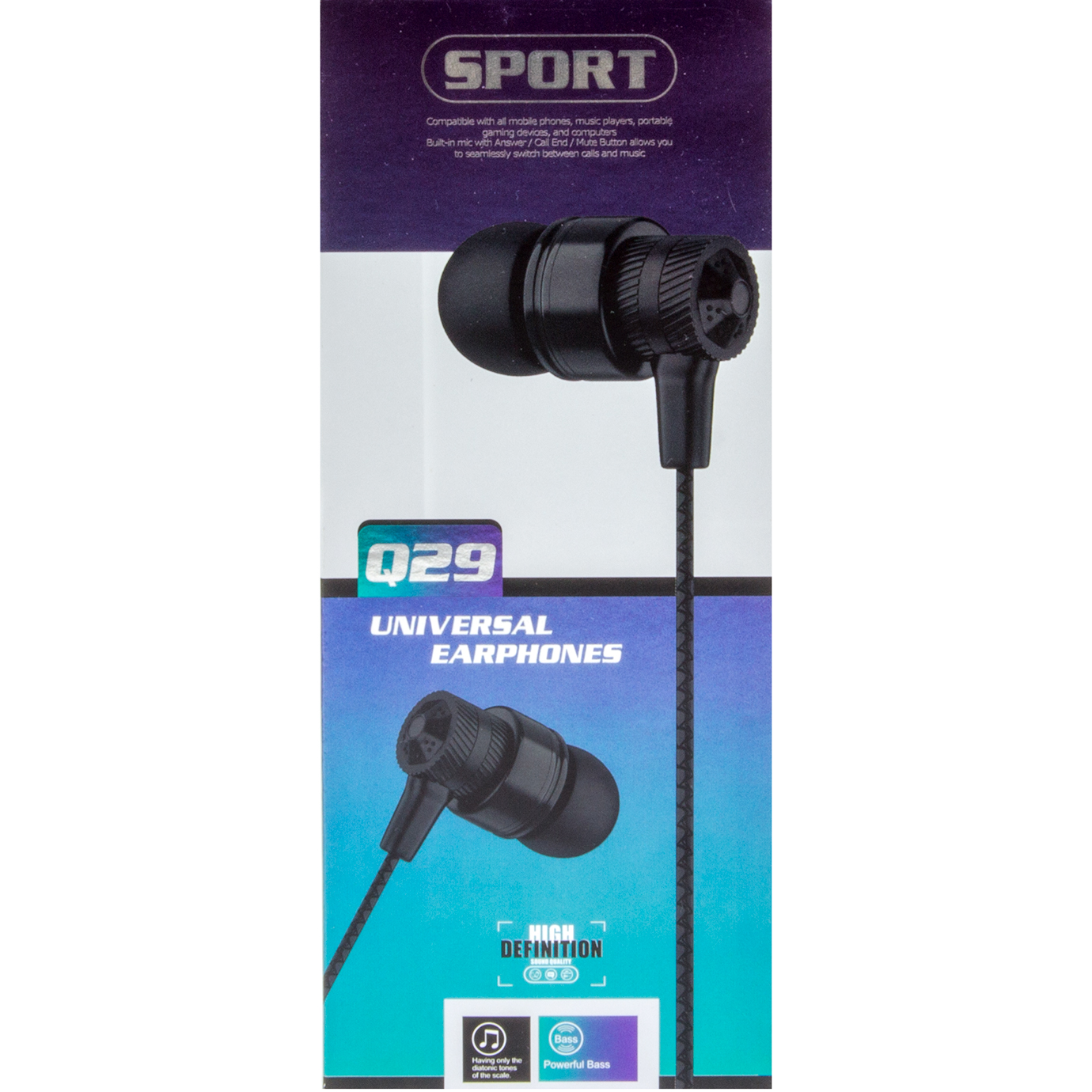 Навушники вакуумні Sport Q-29 black+мікрофон
