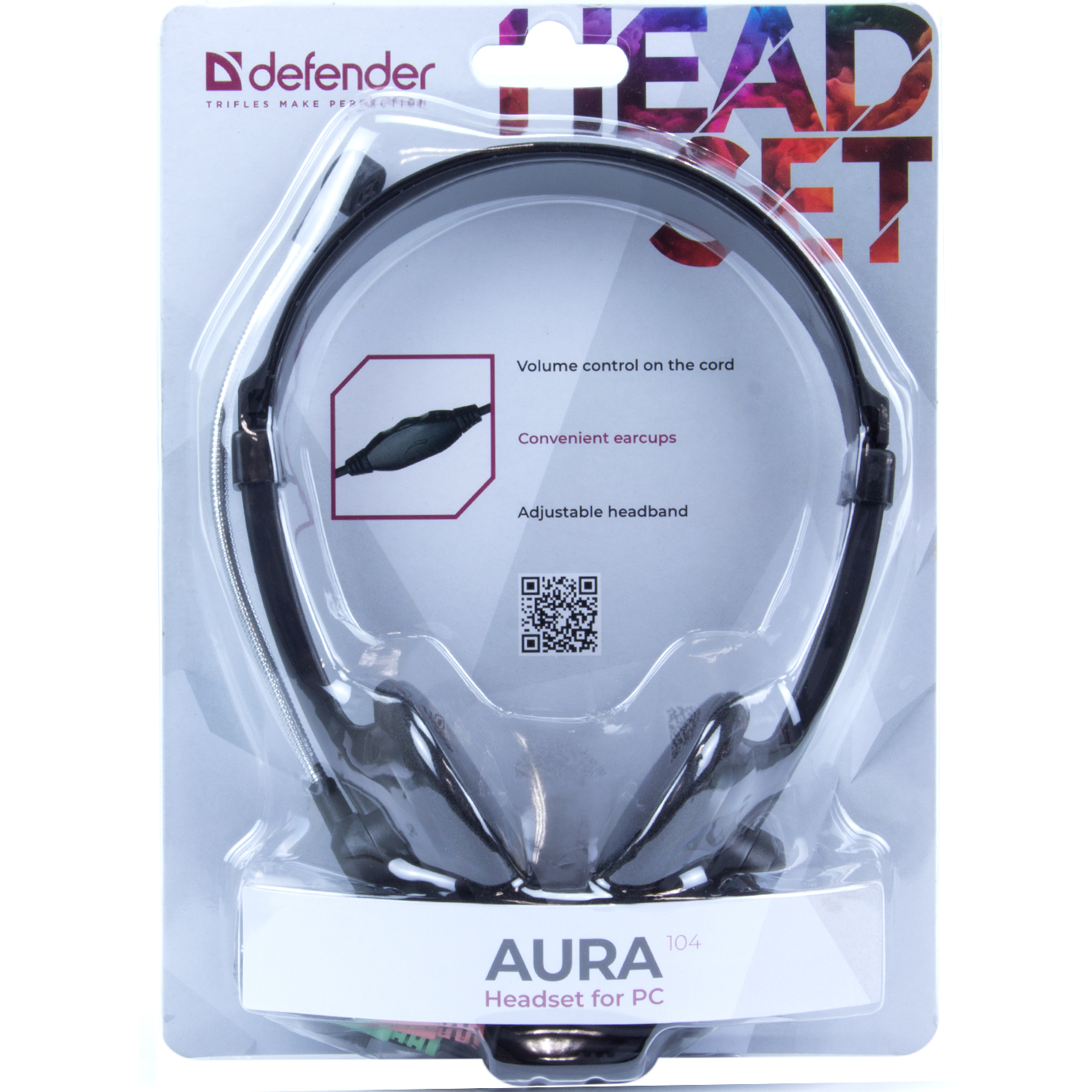 Навушники Aura HN-10/63104 з регулятором гучн. black+мікрофон1,8м