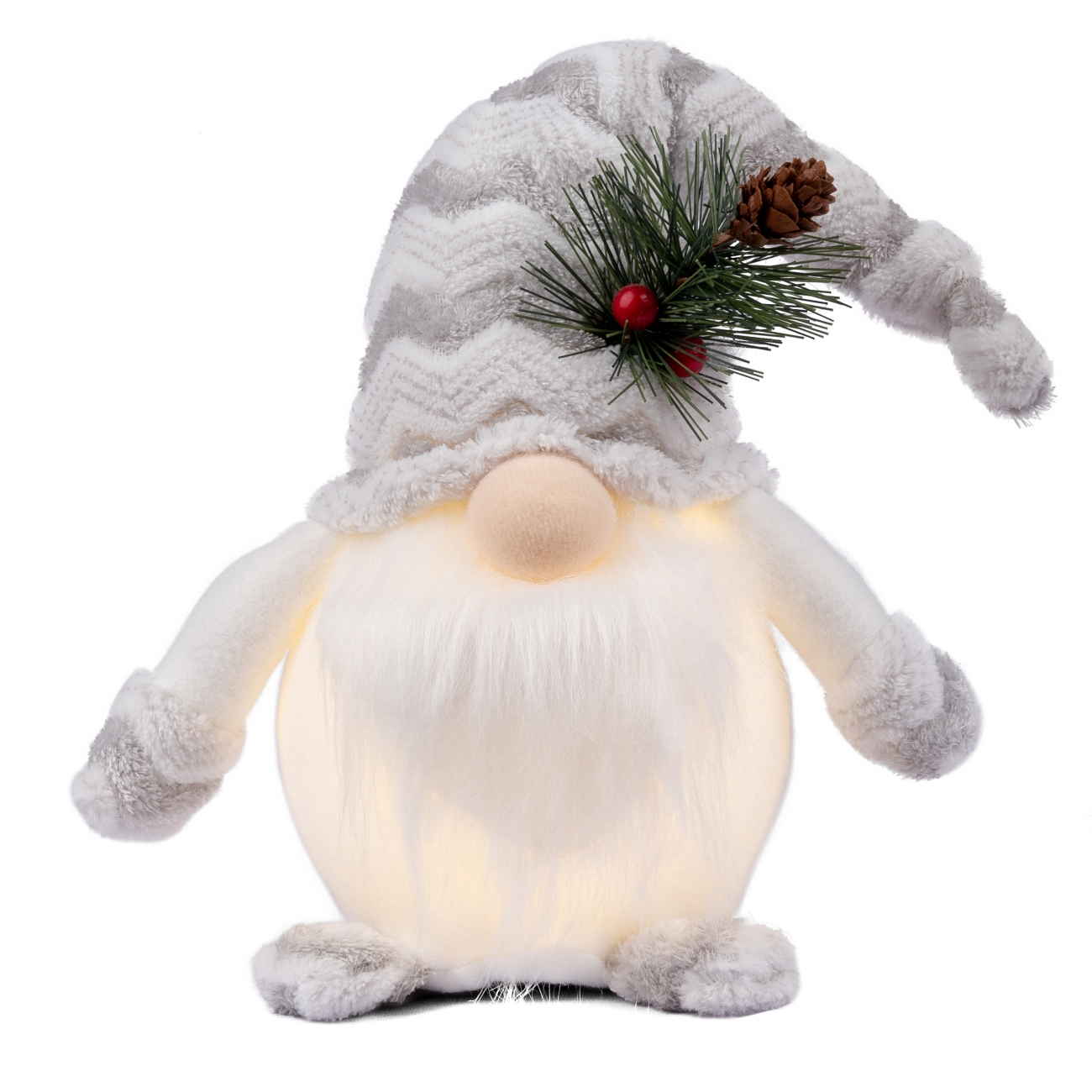 Іграшка м'яка новорічна «Гном білий» 35см, LED