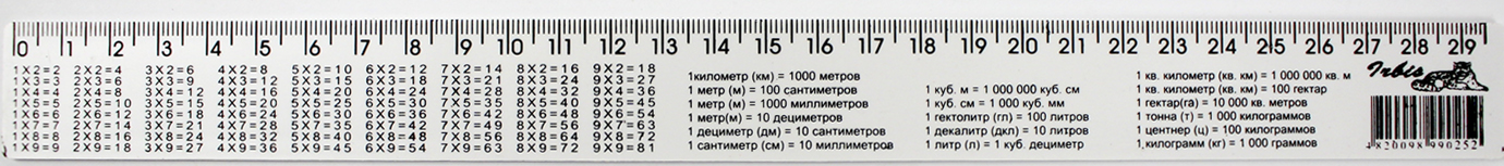 Лінійка пластикова предметн. 30см (таблиця множення) біла