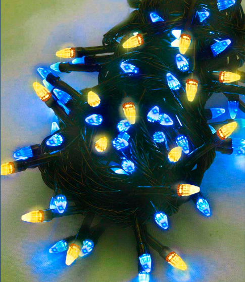 Гірлянда електрич. Конус 200LED жовто-синій, чорний провід