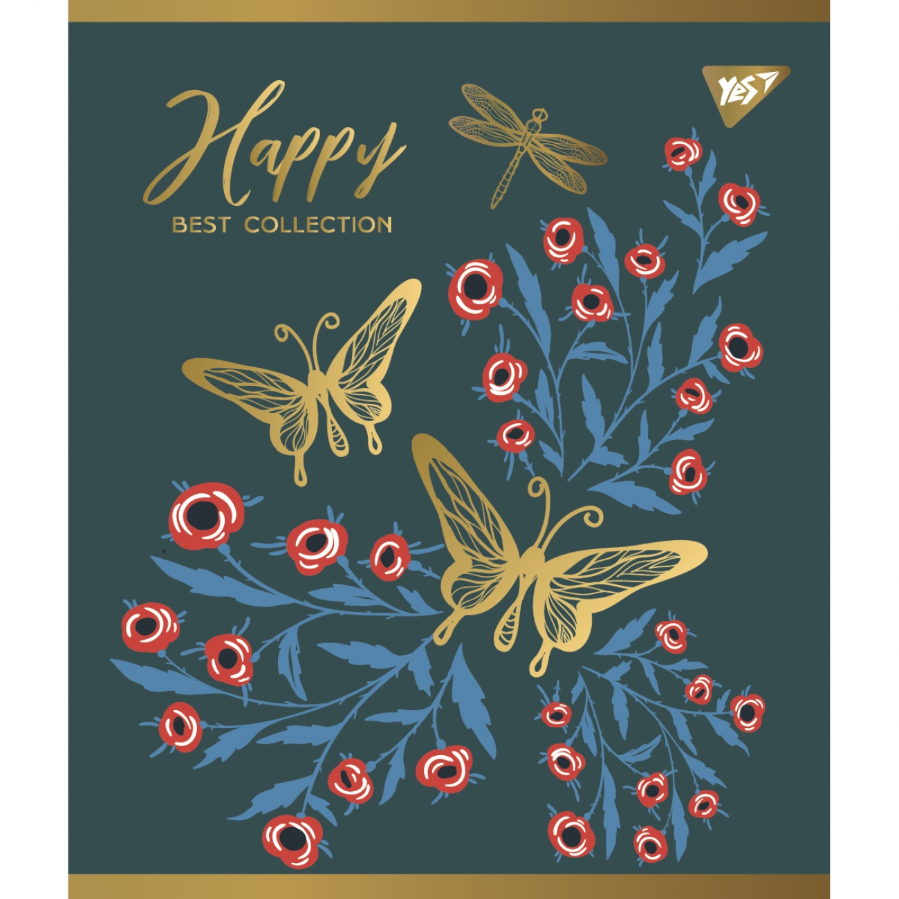 Зошит А5 96 аркушів клітинка матовий ВДЛ+ УФ-виб+Pantone Gold «Happy»