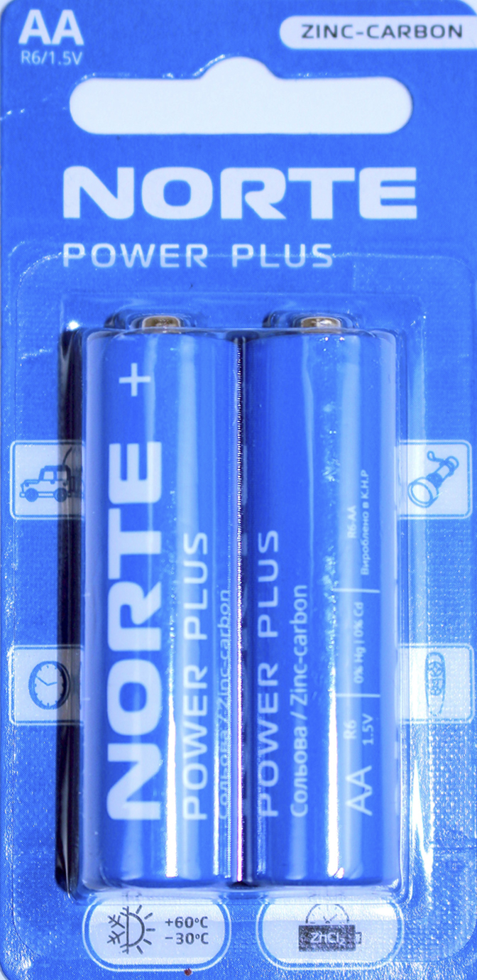 Батарейки Plus R6-AA-C2 zinc-cardon/блістер 2 шт