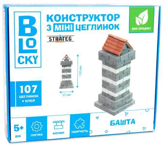 Конструктор з міні цеглинок Башта, фігурка, 107дет., в коробці, 55×130мм