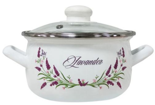 Каструля емальов. Idea Home 2205″ 16см 1,8л з склян. кришкою Lavander