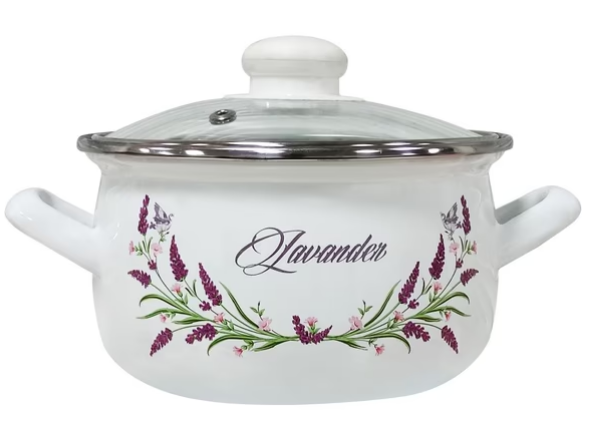 Каструля емальов. Idea Home 2205″ 18см 2,4л з склян. кришкою Lavander