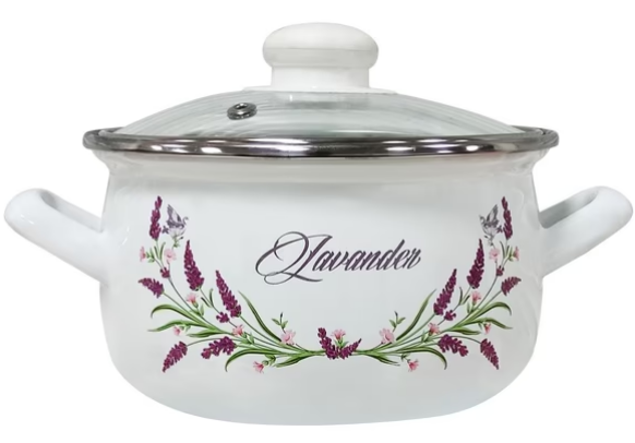 Каструля емальов. Idea Home 2205″ 20см 3,3л з склян. кришкою Lavander