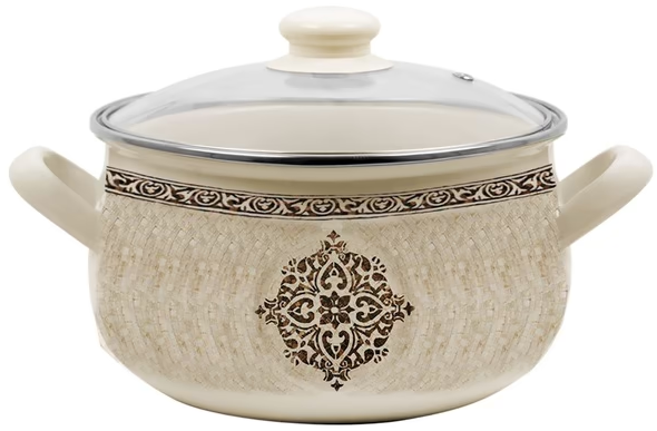 Каструля емальов. Idea Home 2210-1″ 16см 1,8л з склян. кришкою Beige