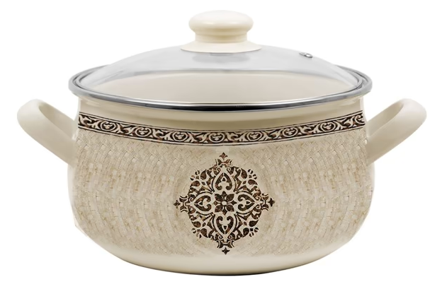 Каструля емальов. Idea Home 2210-1″ 20см 3,3л з склян. кришкою Beige